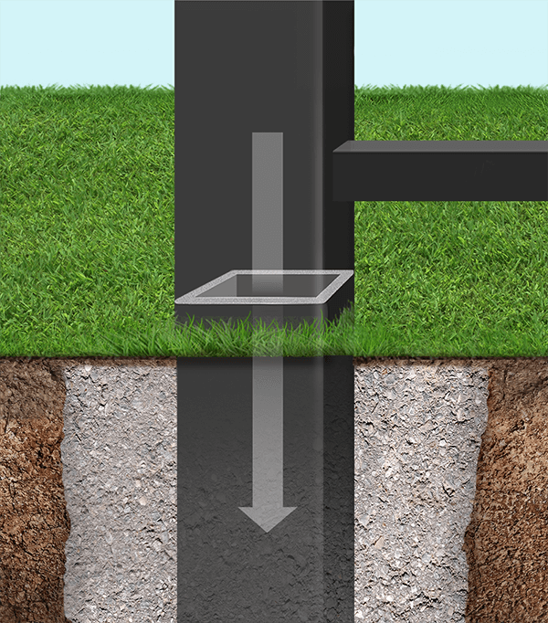 Aluminum fence post with concrete in Louisville Kentucky
