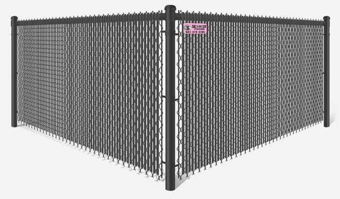 Black chain link fence with black privacy slats in Louisville Kentucky