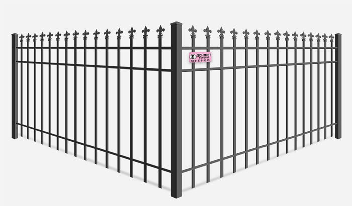 Decorative wrought steel fence with custom picket tops - Louisville Kentucky