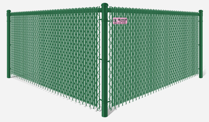 Green chain link fence with green privacy slats in Louisville Kentucky