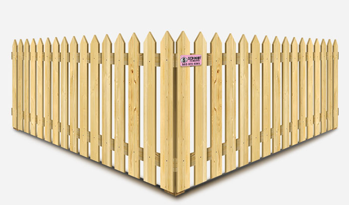 Pointed picket wood fence for residential homes in Louisville Kentucky