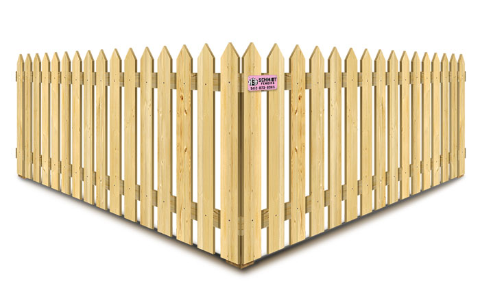 Pointed picket wood fence for residential homes in Louisville Kentucky