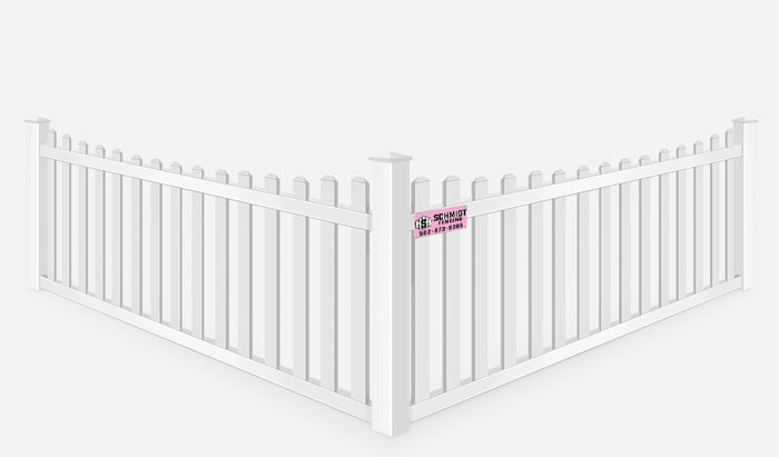 Vinyl white picket scalloped fence installation in Louisville Kentucky